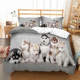 Ensembles de literie beaux chiens Animal 3D mignon Husky couette housse de couette ensemble enfants couette linge de lit taie d'oreiller animaux chien