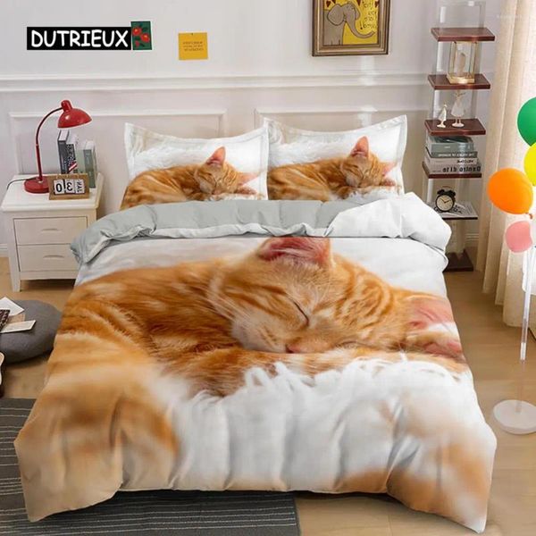 Conjuntos de ropa de cama Lovely Pet Cat Set Animal Impreso Cubiertas Individual Doble King Queen Tamaño Funda nórdica Kitty Patrón Poliéster Edredón