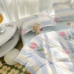 Beddengoedsets mooie roze tulpen set bloemen dekbedovertrek met plaat kussensloop zacht bed linnen voor meisjes vrouw slaapkamer decor geen vulling