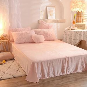Conjuntos de ropa de cama encantadores puro color de invierno set cálido de felpa kawaii cubierta nórdica con sábanas edredones y funda de almohada cama de calor