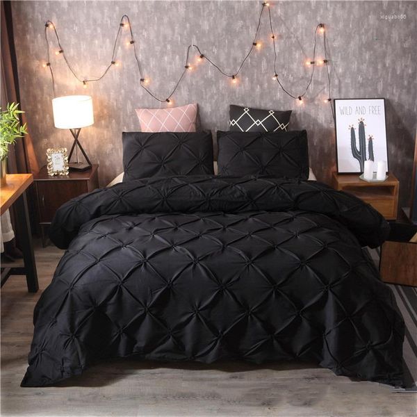 Juegos de ropa de cama Juego de sábanas de lino a cuadros plisado negro lujoso Textiles para el hogar cómodos y sencillos