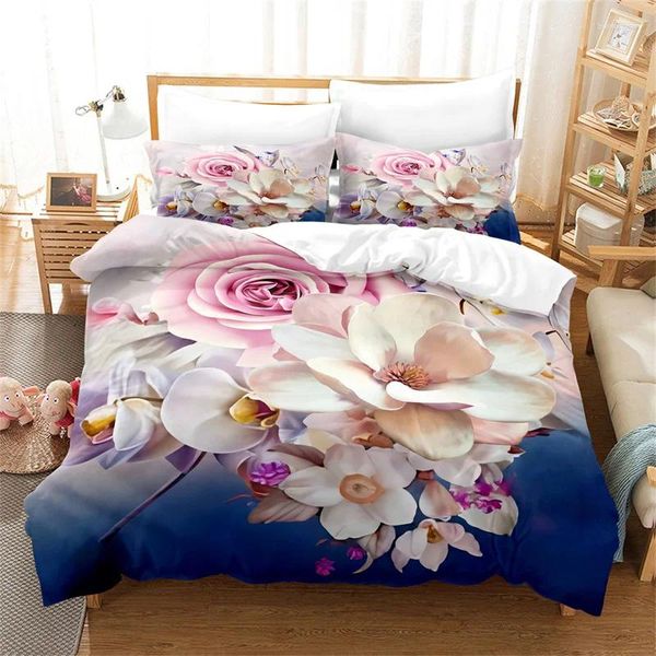 Conjuntos de ropa de cama lujoso cubierta de dudas nórdicas de flores de 3 piezas Moda King Moda Soft Microfibra Doble Cama