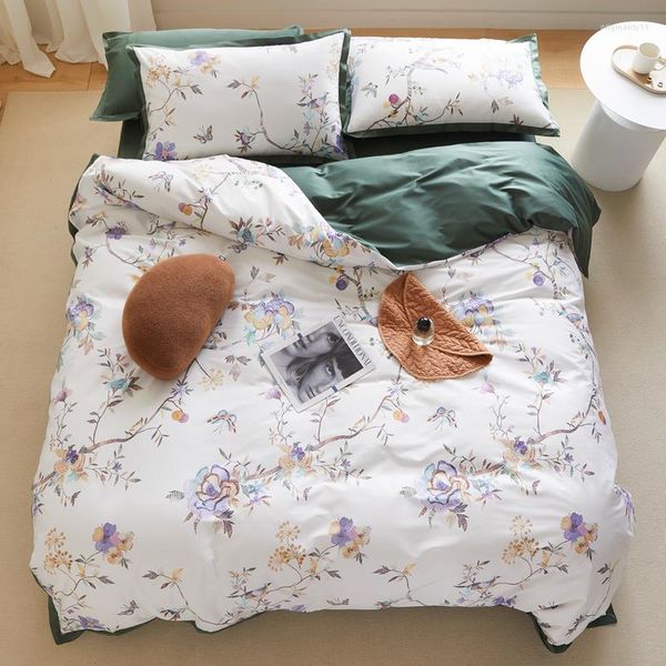 Juegos de cama de lujo 100S flor de algodón egipcio juego de impresión Digital funda nórdica ropa de cama sábana plana fundas de almohada Textiles para el hogar #/