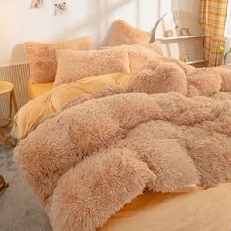 Beddengoedsets Luxe 1-delig Super Shaggy Zacht Koraal Fleece Warm Gezellig Beddengoed Set Nertsen Fluwelen Dekbedovertrek Dekbedovertrekset Sprei Deken 231130