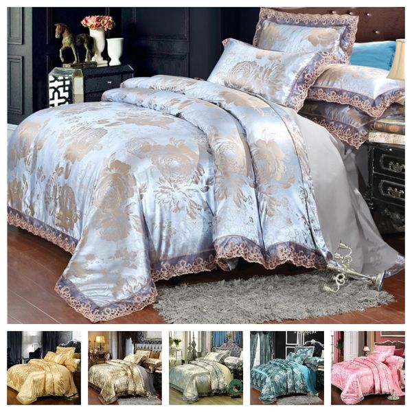 Ensembles de literie Luxury 234pcs Satin Jacquard Liberter Ensemble de couverture de couette de haute qualité 1 couverture de courtepointe 12 taies d'oreiller Twin Full Queen King 230606