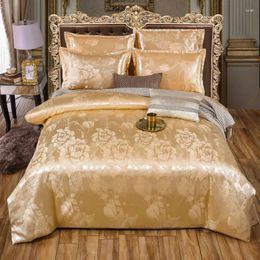 Ensembles de literie Luxe 3 ou 4pcs Set Satin Jacquard Housse de couette avec fermeture à glissière Couette Taies d'oreiller Drap de lit 200 230 Taille