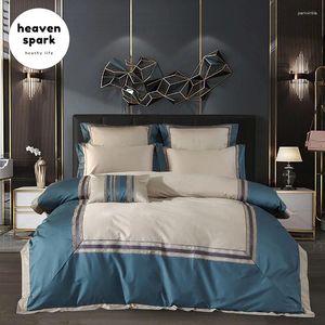 Sets de ropa de cama Luxury 6 Colors 140s Set de algodón egipcio King Size Cubierta nórdica bordada Bed Bed Lino Reino Unido 4 piezas