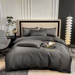 Set di biancheria da letto Set copripiumino in cotone 100 a pelo lungo anni '60 ricamato trapunta autunno inverno solido egiziano 2 pezzi federe 230517