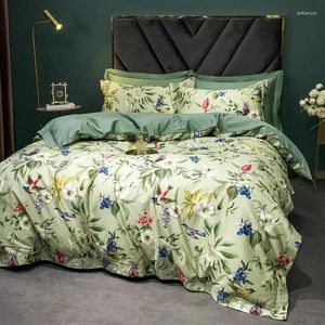 Conjuntos de ropa de cama de lujo Estilo americano 1400TC Satinado Satinado Egipto Algodón Floral Floral Impresión Conjuntos de almohadillas de sábana de tapa de la cama