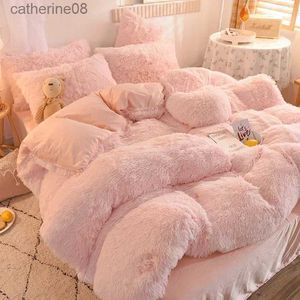 Conjuntos de ropa de cama de lujo Otoño Invierno Cálido de ropa de cama rosa cálida Plush Kawaii Mink Velvet Queen Cubierta con sábanas SETSL2312225 SETSL2225