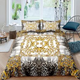 Ensembles de literie Luxe Baroque Art moderne 3D Lion d'or Animal Linge de lit Ensemble Housse de couette 2/3 PCS Simple Double Microfibre CoverBedding