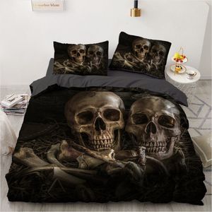 Ensembles de literie Ensembles de literie de luxe 3D personnalisé housse de couette ensemble QueenKing QuiltBlanket housse ensemble 3 pièces lit se halloween crâne linge de lit 230823