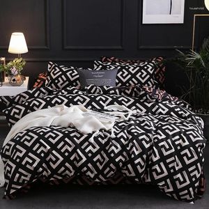 Ensembles de literie Ensemble de couette noire de luxe avec taie d'oreiller simple linge de lit pleine taille housse de couette reine/roi double