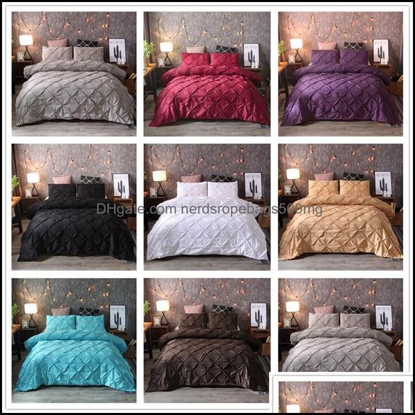 Juegos de cama de lujo negro edredón Er pellizco plisado breve juego de cama Queen King Size 3 piezas edredón de ropa de cama con funda de almohada45 472 V2 Dr Dh9Lx