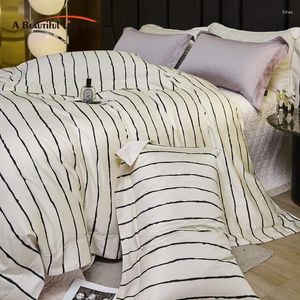 Ensembles de literie Luxury Black Strips Set Egyptian Cotton Coton Soft Silky Cover Lit Sheet ou Lit matelassé