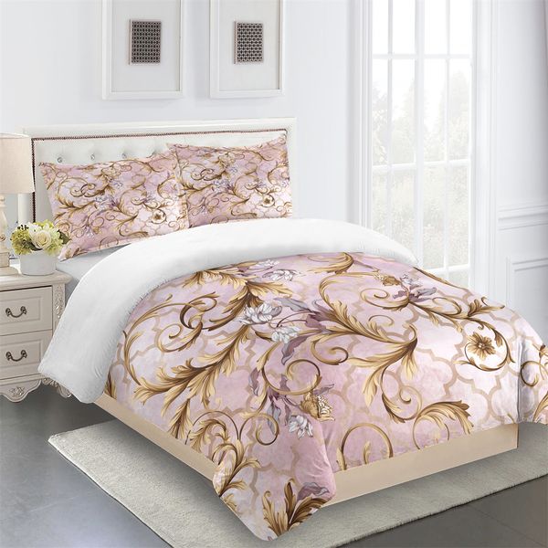 Ensembles de literie Marque de luxe Rose Or Design Baroque King Queen Twin Ensembles de literie complets Ensemble de housse de couette simple lit double et 2 taies d'oreiller 230731