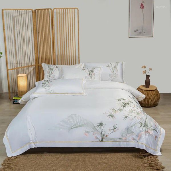 Conjuntos de ropa de cama de lujo bordado de bambú de estilo chino