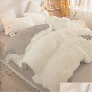 Ensembles de literie Couette de luxe Ersuper longue laine Shaggy doux corail polaire chaud ensemble confortable vison Veet couette ER couvre-lit couverture Drop Deliver Dhk6G