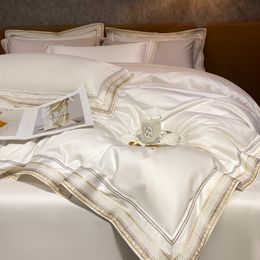 Juegos de cama Bordado de lujo Juego de cama King Size 600TC Algodón egipcio Suave y suave Funda nórdica Juego de sábanas Sábana ajustable Fundas de almohada 230605