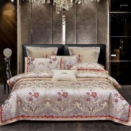 Ensembles de literie Luxe Style européen haute précision Satin Jacquard coton égyptien 4/6 pièces ensemble housse de couette soyeuse taies d'oreiller