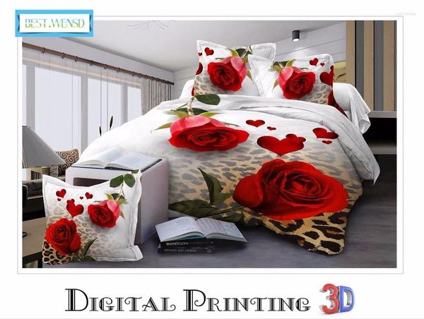 Juego de ropa de cama Luxury Flat Bedspread King Size 3/4pcs Juego de invierno Decoración de bodas 3D Cubierta de almohada de la cama de rosas