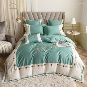 Ensembles de literie Luxe Style français Satin Broderie Coton égyptien Housse de couette Linge de lit Drap-housse Taies d'oreiller Literie Textiles de maison