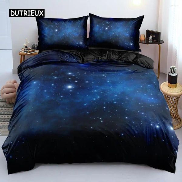 Ensemble de literie Luxury Galaxy Blue Dark Set Fantasy Starry Starry Sky Couverture de couette étoiles brillantes pour enfants