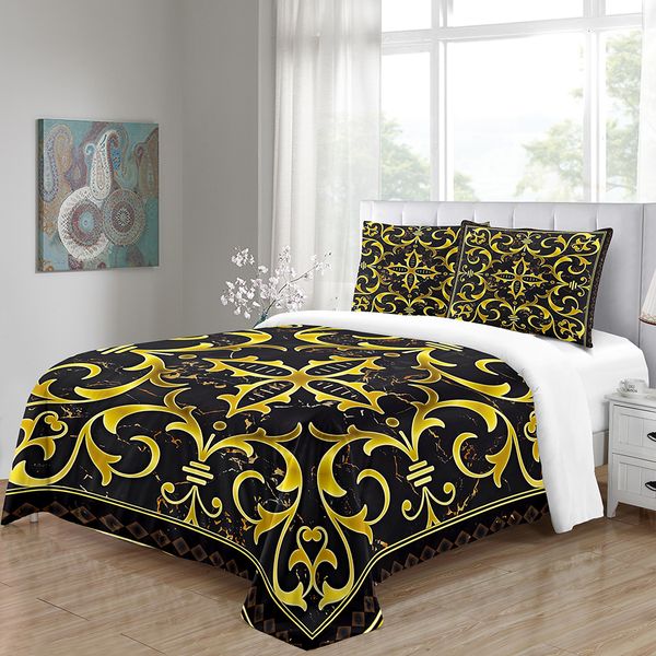 Set di biancheria da letto Luxury Gold Black Design Boho Baroque King Queen Twin Set di biancheria da letto completo Set copripiumino singolo matrimoniale e 2 pezzi Copricuscino 230731