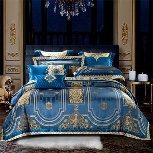 Conjuntos de ropa de cama de lujo de alta precisión de seda jacquard de algodón egipcio conjunto de relieve de oro funda nórdica bordado sábana colcha funda de almohada