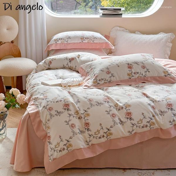 Juegos de cama de lujo de alta calidad europea 600TC algodón egipcio impresión digital funda nórdica juego cálido sábana funda de almohada 4pcs / L