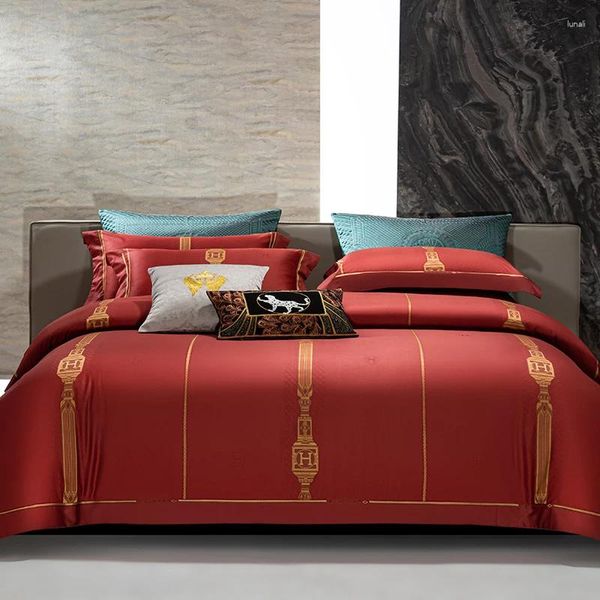 Juegos de cama de lujo jacquard 1200tc algodón cama de cama 106''x90'''Us Tamaño de la cubierta nórdica con funda de almohada elástica