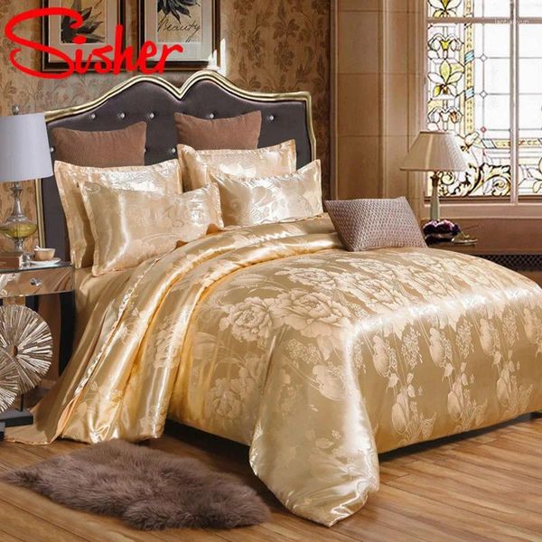 Ensembles de literie Luxury Jacquard Print Couette Cover Silk Ensemble nordique Brief Couette avec matelas en plaque de lit ajusté en draps