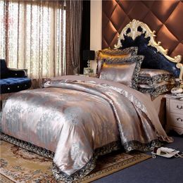 Conjuntos de ropa de cama Luxury Jacquard set queen king size size set 4pcs tapa nórdica cubierta de sábanas de almohada de casas 40 colores 221129