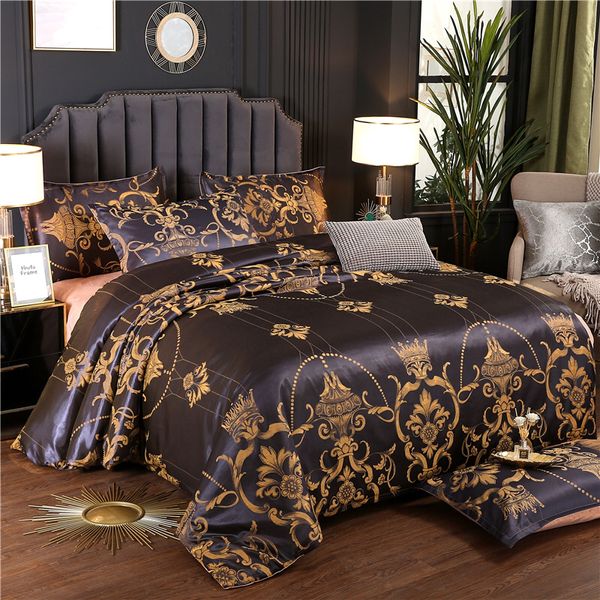 Ensembles de literie De Luxe King Housse De Couette Ensemble Noir Or Reine Taille Style Européen Haute Qualité Taie D'oreiller Couette Ensembles 230711