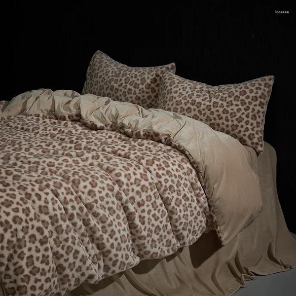 Ensembles de literie Luxe Imprimé Léopard Super Doux En Peluche Micro Polaire Housse de Couette Fausse Fourrure Hiver Chaud Moelleux Couette Ensemble