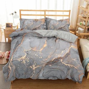 Ensemble de literie Ensemble de marbre de luxe 3D Impression de couette King size King Size Chambre maison Double Bed Bedclothes Textiles Quilt (pas de feuille)