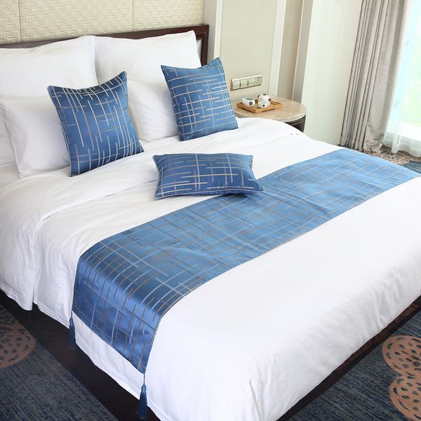 Ensembles de literie de luxe Nordic Blue Jacquard Bed Runner 45x240cm Home Decor Highend el 230626