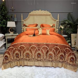 Juegos de cama de lujo Naranja 1000TC Caballo de algodón egipcio Juego de encaje de alta precisión Cubiería de almohadillas para almohadillas