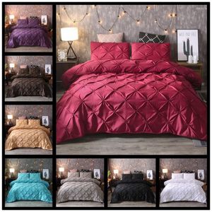 Ensembles de literie de luxe Polyester pincement plissé couleur unie ensemble housse de couette avec taie d'oreiller US King Size 3 pièces literie