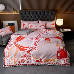 Juegos de ropa de cama Funda de cama con estampado clásico de Conejo Rojo de lujo Juego de cuatro piezas Juego de cama cálido y confortable de algodón puro decoración del dormitorio Cama de 1,5 m y 1,8 m