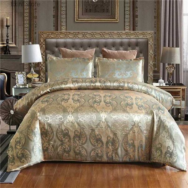 Ensembles de literie Luxe Satin Jacquard simple Double housse de couette ensemble King Size haut de gamme ensemble de literie de mariage européen Queen Size Quilt Cover Set T240218