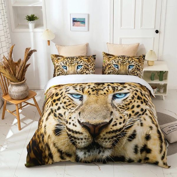 Conjuntos de ropa de cama Luxury Set Animal Leopard 3D Impresión Cubierta de edredón de invierno Microfibra de microfibra Single Doble King Size Lino