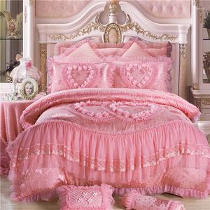 Conjuntos de ropa de cama Lino de cama rojo rosa Red Red 4/6/9pcs/set Cover de la tapa de edredón Princesa Spread 2024 para la boda
