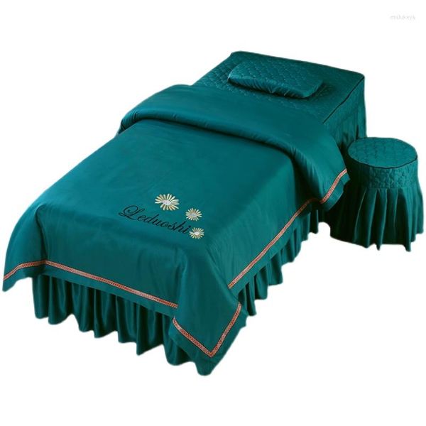 Ensembles de literie luxe soie Salon de beauté couvre-lit quatre pièces ensemble Style nordique Massage Spa jupe de lit avec trou