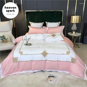 Conjuntos de ropa de cama Luxury Silk Cotton Royal 500 Hilos Conteo de hilos Bordado Cubierta Décord de bordado sábanas y fundas de almohadas de tamaño rey