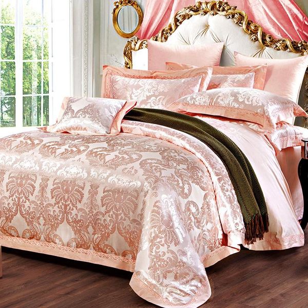 Ensembles de literie De Luxe Soie Satin Jacquard Ensemble Super King Size Housse De Couette De Mariage Décoration Literie Linge De Lit Couette Feuille