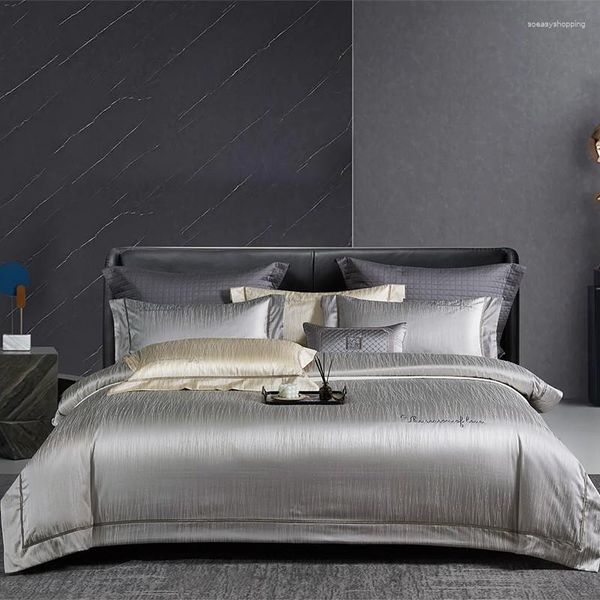 Conjuntos de ropa de cama Luxury Silver Grey Set suave Siloso Jacquard y 1000TC Egipcio Bordado de algodón Dúveto Cubas de almohadillas de la cama