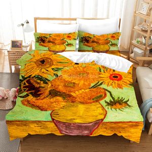 Juegos de cama Juego de pintura al óleo de Van Gogh de lujo Funda nórdica y funda de almohada con estampado de cielo estrellado Queen King Size 3 piezas Decoración Textiles para el hogar 230210