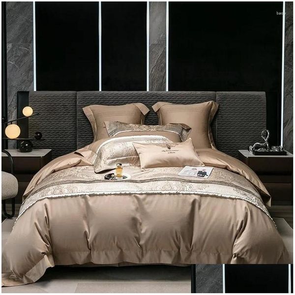 Ensembles de literie Luxe Vin Rouge Champagne Patchwork Ensemble 1000Tc Coton Égyptien Doux Soyeux Couette ER Plat/Drap-Housse Taies D'oreiller Drop Del Dhocm