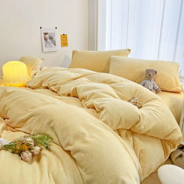 Conjuntos de ropa de cama de lujo de invierno espesar terciopelo duver cubierta conjunto de edredón cálido suave individual doble edredón sábana y funda de almohada